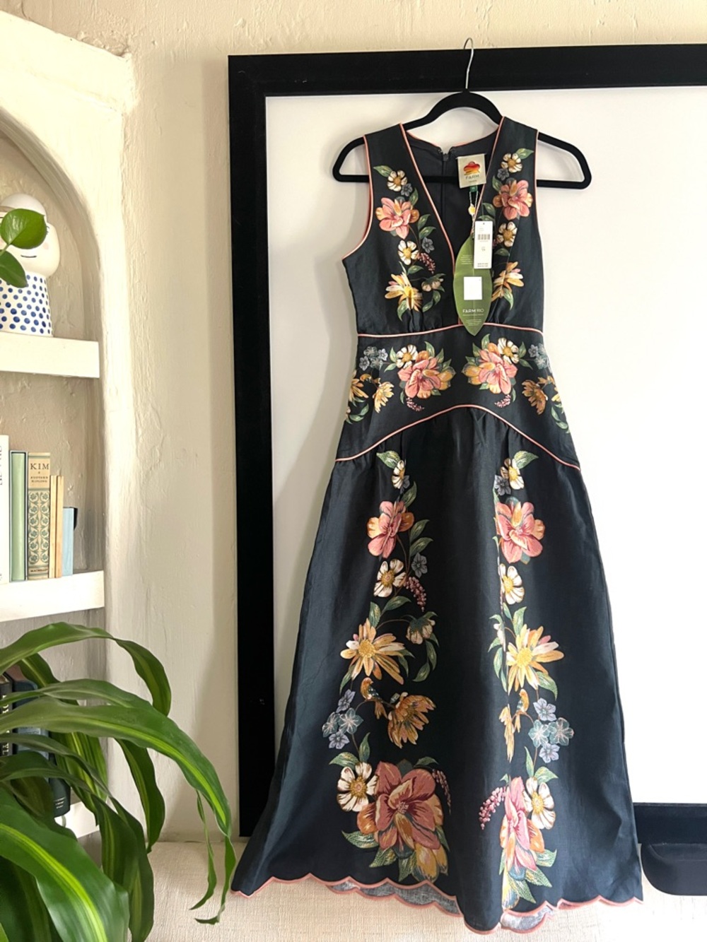 FARM Rio Maira Floral Dark Blue Linen Midi Dress Size XS NWT - Picture 4 of 16
